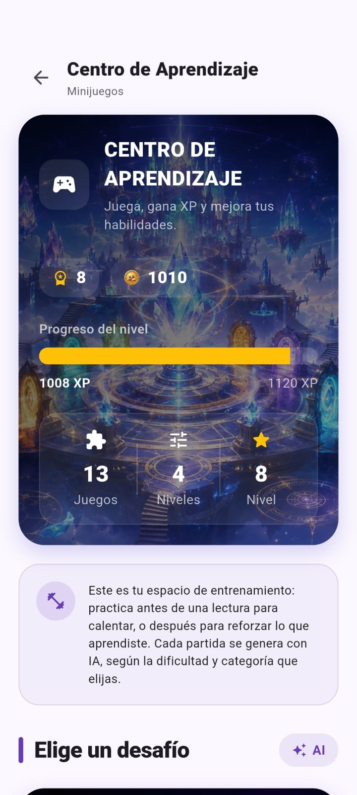 Centro de aprendizaje y minijuegos de LeyThra